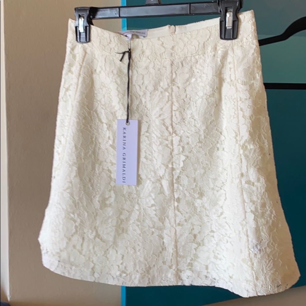 New w/tags Karina Grimaldi white lace skirt